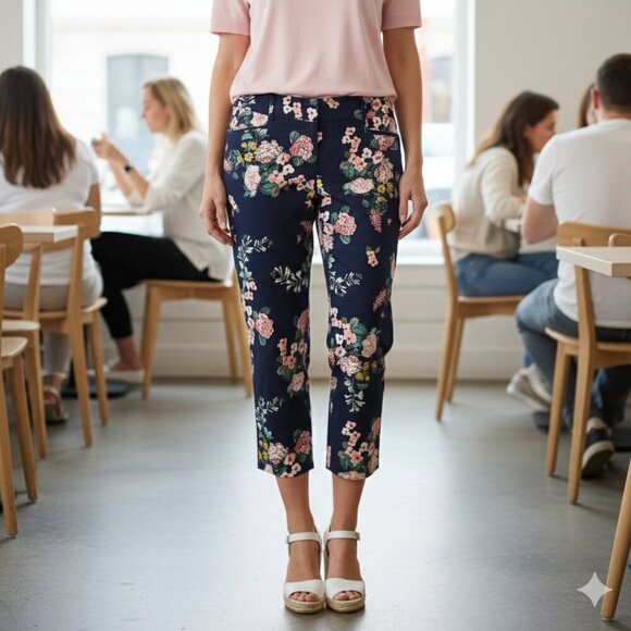 New York & Company Pants - New York & Company Navy Floral Size 6 Dress Cropped Capri Pant